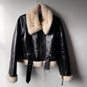 VEGAN LEATHER SHERPA MOTO JACKET
